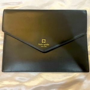 Kate Spade black leather Envelope Clutch 10” x 7-1/2” New